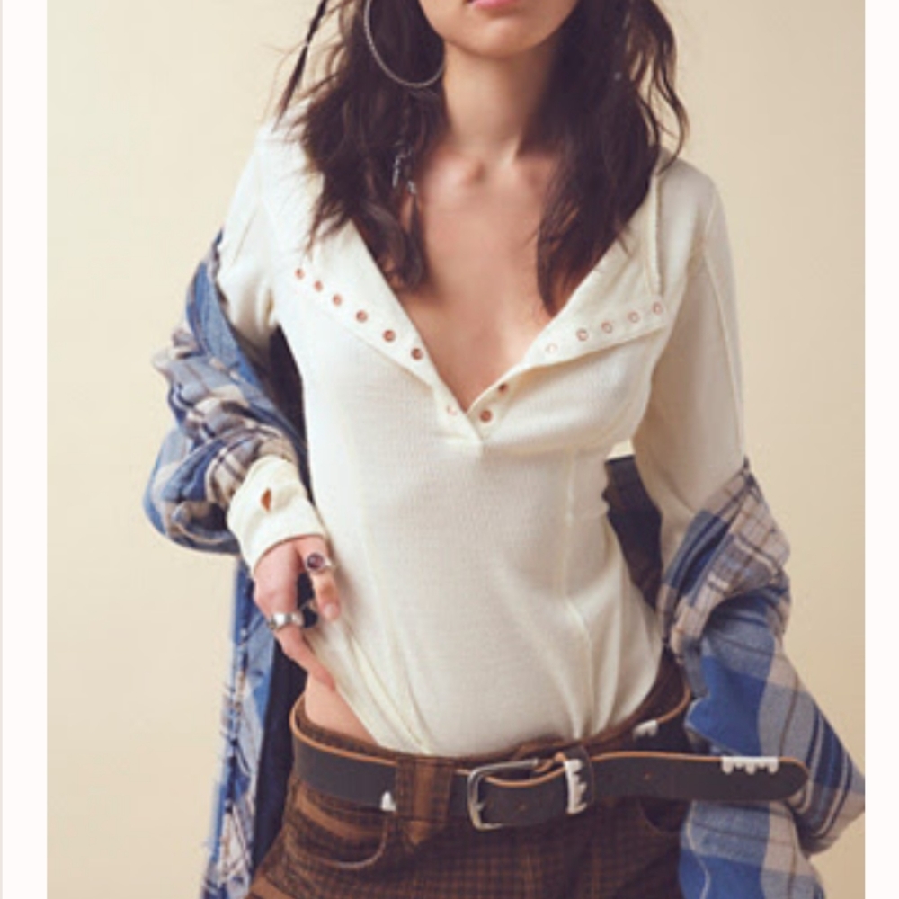 Free People Cream Long Sleeve Top